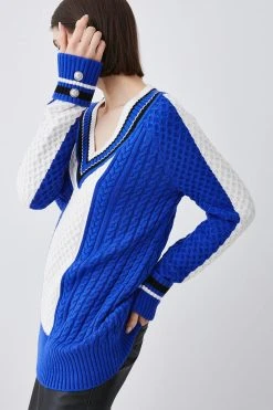 Karen Millen Sporty Colour Blocked Cable Knit Jumper -Karen Millen shop cobalt sporty colour blocked cable knit jumper 4