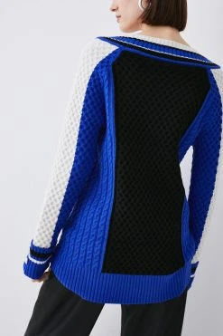 Karen Millen Sporty Colour Blocked Cable Knit Jumper -Karen Millen shop cobalt sporty colour blocked cable knit jumper 5