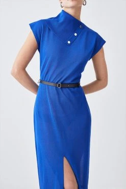 Karen Millen Tall Envelope Neck Lightweight Summer Knit Midaxi Dress -Karen Millen shop cobalt tall envelope neck lightweight summer knit midaxi dress 3