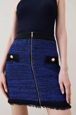 Karen Millen Tweed Knitted Fringe Zip Mini Skirt