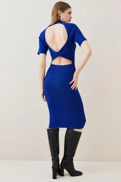 Karen Millen Twist Back Reverse Knit Mini Dress -Karen Millen shop cobalt twist back reverse knit mini dress 1 1