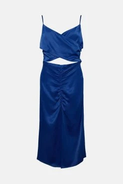 Karen Millen Viscose Satin Back Crepe Cut Out Maxi Dress