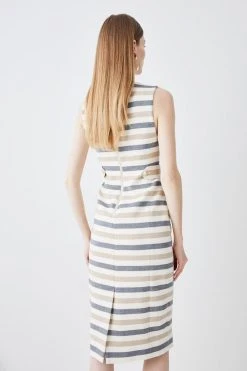Karen Millen Compact Stretch Stripe Contrast Panel Midi Pencil Dress