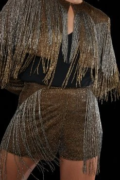 Karen Millen Embelished Fringed Metallic Woven Jacket -Karen Millen shop copper embelished fringed metallic woven jacket 2