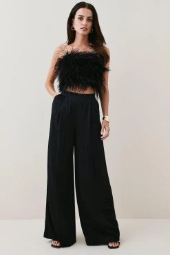 Karen Millen Petite Viscose Satin Pleat Palazzo Trouser -Karen Millen shop copper petite viscose satin pleat palazzo trouser 1