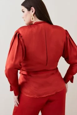 Karen Millen Plus Size Viscose Satin Strong Jacket -Karen Millen shop copper plus size viscose satin strong jacket 1