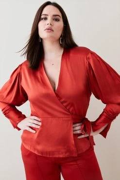 Karen Millen Plus Size Viscose Satin Strong Jacket -Karen Millen shop copper plus size viscose satin strong jacket 4