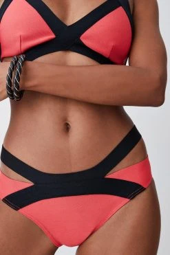 Karen Millen Bandage Colour Block Strappy Bikini Bottoms -Karen Millen shop coral bandage colour block strappy bikini bottoms 4