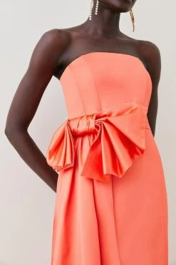 Karen Millen Italian Structured Satin Bandeau Bow Detail Pencil Midi Dress 7 Karen Millen Italian Structured Satin Bandeau Bow Detail Pencil Midi Dress -Karen Millen shop coral pink italian structured satin bandeau bow detail pencil midi dress 1 1