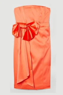 Karen Millen Italian Structured Satin Bandeau Bow Detail Pencil Midi Dress 9 Karen Millen Italian Structured Satin Bandeau Bow Detail Pencil Midi Dress -Karen Millen shop coral pink italian structured satin bandeau bow detail pencil midi dress 1 3