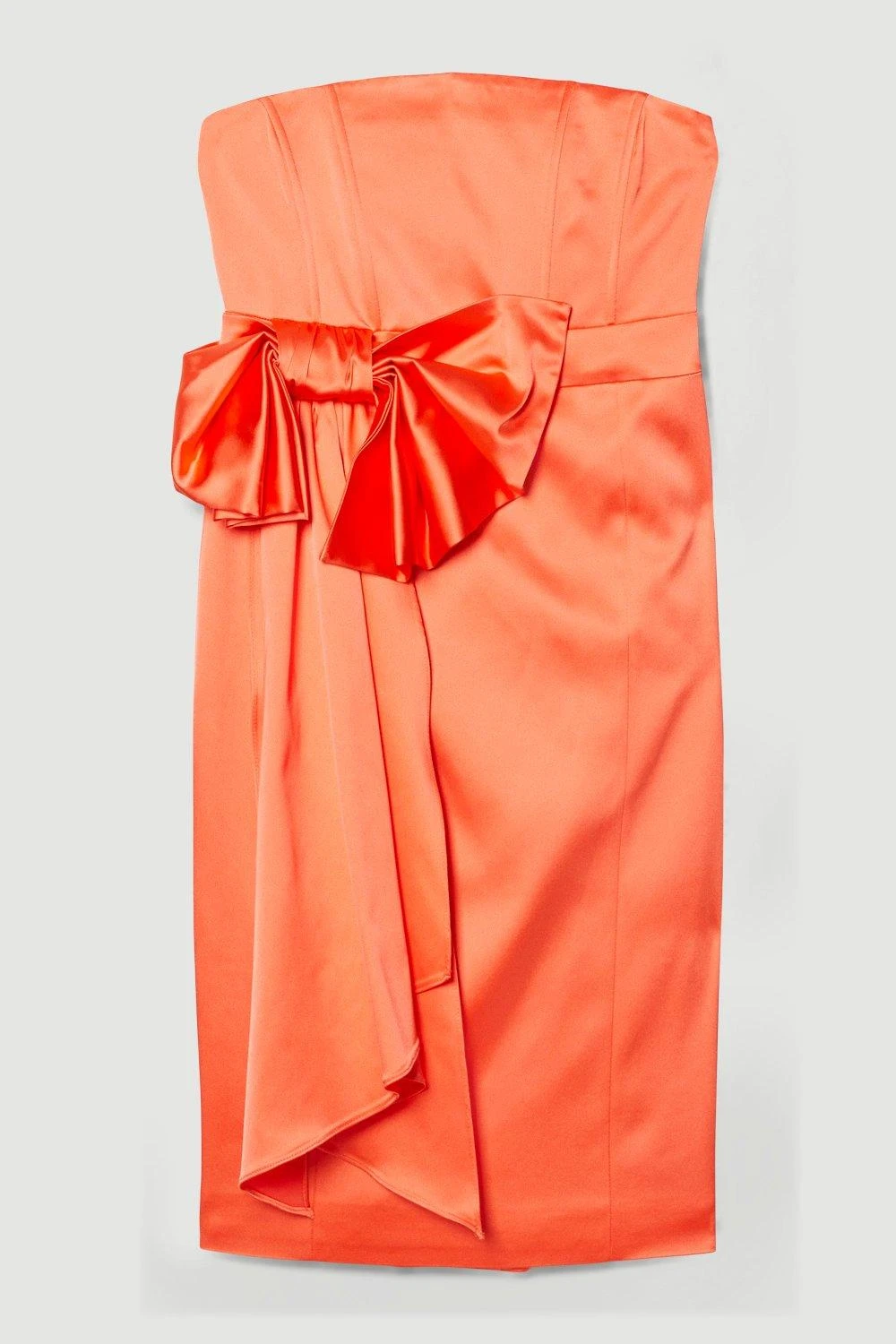 Karen Millen Italian Structured Satin Bandeau Bow Detail Pencil Midi Dress 6 Karen Millen Italian Structured Satin Bandeau Bow Detail Pencil Midi Dress - Image 4