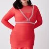 Karen Millen Plus Size Bandage Cut Out Detail Flippy Hem Mini Dress -Karen Millen shop coral plus size bandage cut out detail flippy hem mini dress
