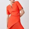 Karen Millen Tall Tailored Military Pleat Short Sleeve Mini Dress -Karen Millen shop coral tall tailored military pleat short sleeve mini dress