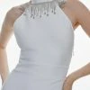 Karen Millen Diamante Trim Halter Bandage Midi Dress -Karen Millen shop cream diamante trim halter bandage midi dress