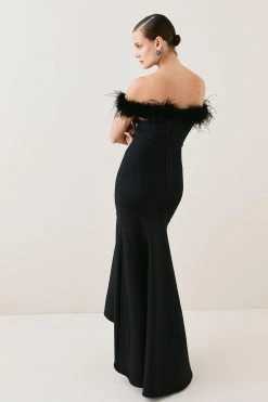 Karen Millen Feather Detail Bandage Bardot Maxi Dress 11 Karen Millen Feather Detail Bandage Bardot Maxi Dress -Karen Millen shop cream feather detail bandage bardot maxi dress 4