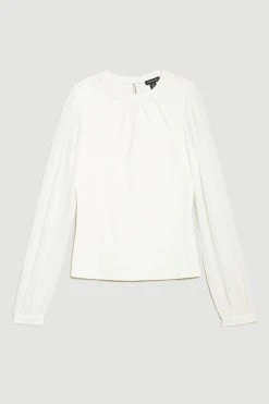 Karen Millen Georgette Sleeve Cut Out Ponte Jersey Top 9 Karen Millen Georgette Sleeve Cut Out Ponte Jersey Top -Karen Millen shop cream georgette sleeve cut out ponte jersey top 2