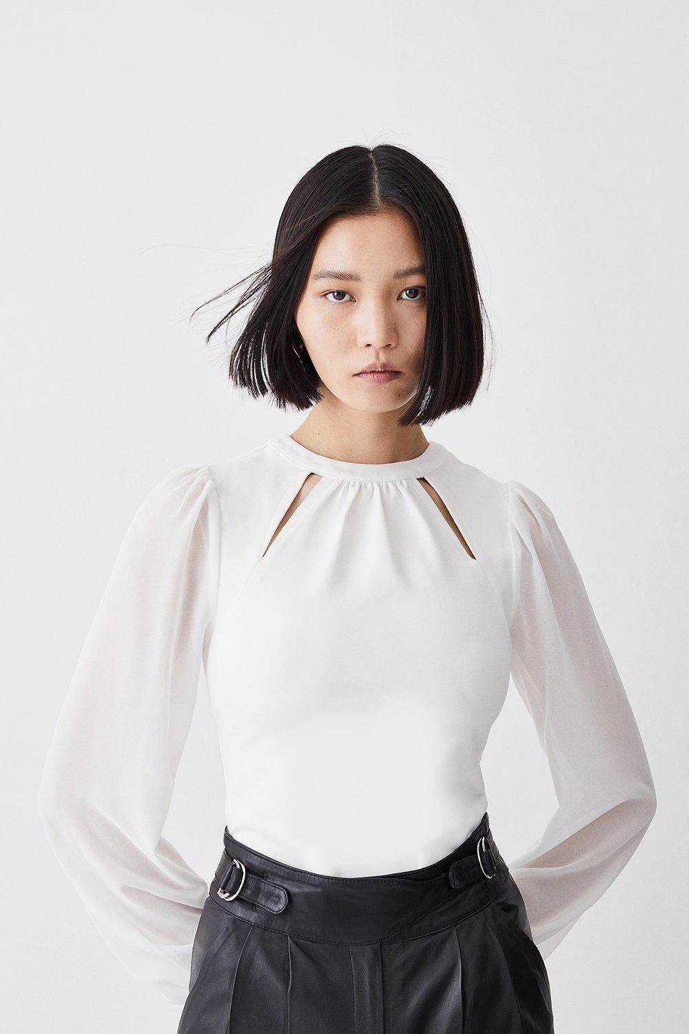 Karen Millen Georgette Sleeve Cut Out Ponte Jersey Top 3 Karen Millen Georgette Sleeve Cut Out Ponte Jersey Top