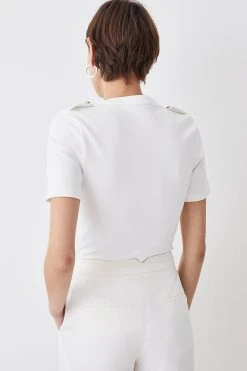 Karen Millen Half Zip Short Sleeve Ponte Top