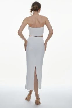Karen Millen Knit Viscose Blend Top & Column Midaxi Skirt Set -Karen Millen shop cream knit viscose blend top column midaxi skirt set 3