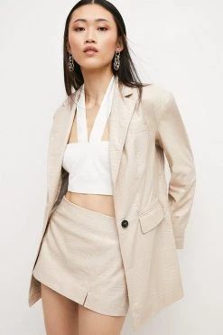 Karen Millen Leather Croc Texture Relaxed Blazer -Karen Millen shop cream leather croc texture relaxed blazer 2