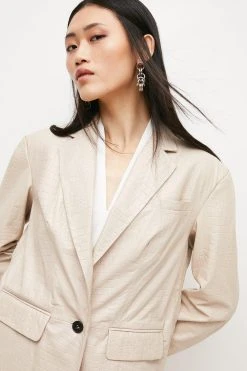 Karen Millen Leather Croc Texture Relaxed Blazer