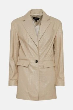 Karen Millen Leather Croc Texture Relaxed Blazer -Karen Millen shop cream leather croc texture relaxed blazer 4