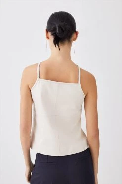 Karen Millen Leather Racer Strappy Detail Top -Karen Millen shop cream leather racer strappy detail top 2