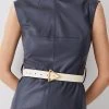 Karen Millen Leather Triangle Buckle Belt -Karen Millen shop cream leather triangle buckle belt