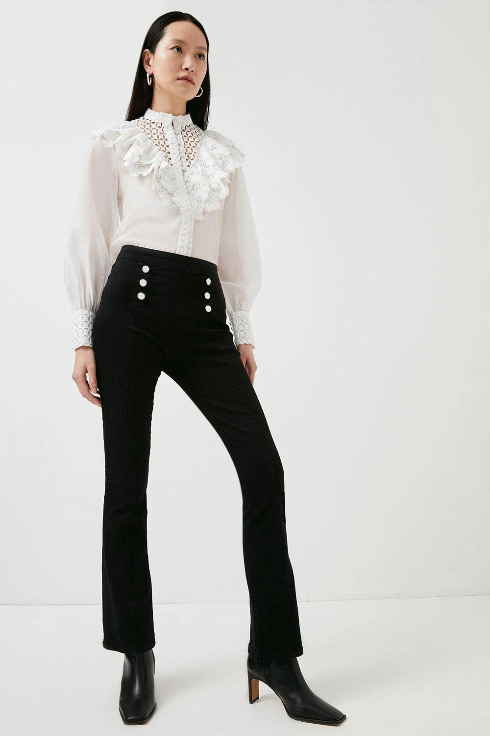 Karen Millen Mid Rise Kickflare Button Detail Jeans 4 Karen Millen Mid Rise Kickflare Button Detail Jeans - Image 2