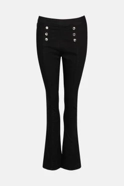 Karen Millen Mid Rise Kickflare Button Detail Jeans