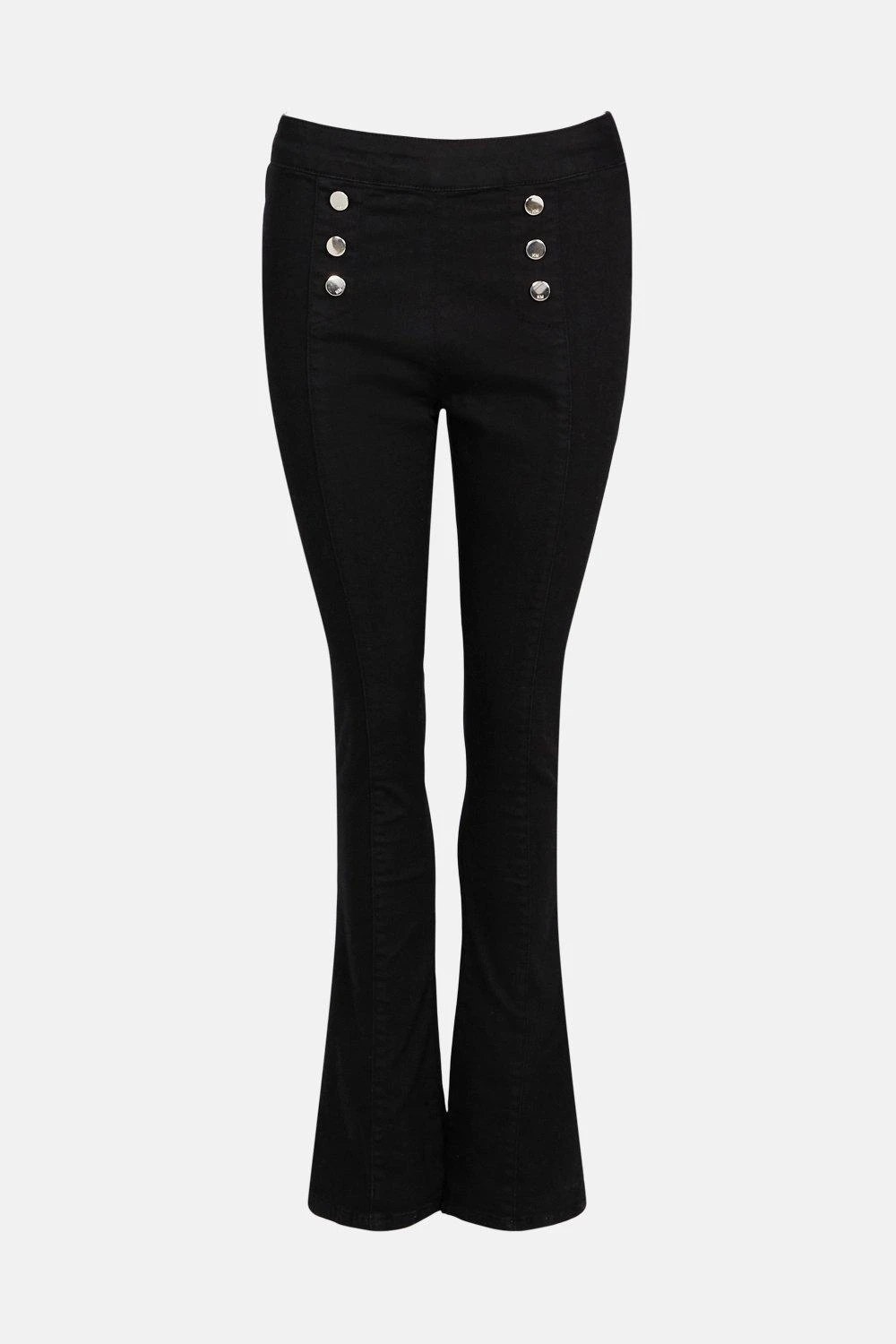 Karen Millen Mid Rise Kickflare Button Detail Jeans 3 Karen Millen Mid Rise Kickflare Button Detail Jeans