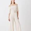 Karen Millen Petite Structured Crepe Off Shoulder Wide Leg Jumpsuit