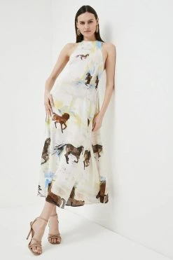 Karen Millen Scenic Stallion Viscose Crepe Woven Maxi -Karen Millen shop cream scenic stallion viscose crepe woven maxi 1