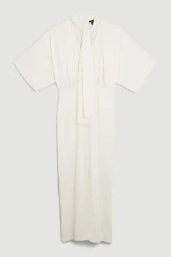 Karen Millen Soft Tailored Tie Neck Maxi Dress -Karen Millen shop cream soft tailored tie neck maxi dress 1