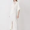 Karen Millen Soft Tailored Tie Neck Maxi Dress -Karen Millen shop cream soft tailored tie neck maxi dress