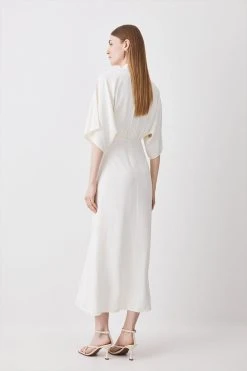 Karen Millen Soft Tailored Tie Neck Maxi Dress -Karen Millen shop cream soft tailored tie neck maxi dress 3