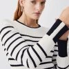 Karen Millen Stripe Rib Crew Neck Knit Jumper -Karen Millen shop cream stripe rib crew neck knit jumper