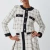 Karen Millen Tweed Pocket Detail Aline Mini Skirt -Karen Millen shop cream tweed pocket detail aline mini skirt