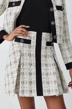 Karen Millen Tweed Pocket Detail Aline Mini Skirt -Karen Millen shop cream tweed pocket detail aline mini skirt 2