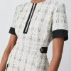 Karen Millen Tweed Zip Detail Aline Mini Dress -Karen Millen shop cream tweed zip detail aline mini dress