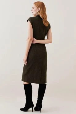 Karen Millen Lydia Millen Petite Tweed Belted Midi Dress