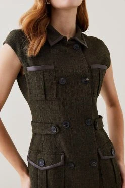 Karen Millen Lydia Millen Petite Tweed Belted Midi Dress 11 Karen Millen Lydia Millen Petite Tweed Belted Midi Dress -Karen Millen shop dark green lydia millen petite tweed belted midi dress 1 2