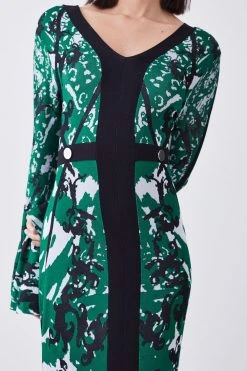 Karen Millen Petite Slinky Jacquard Full Sleeve Knitted Maxi Dress -Karen Millen shop dark green petite slinky jacquard full sleeve knitted maxi dress 1