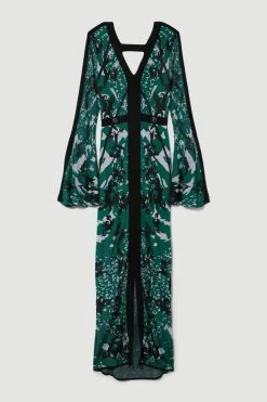 Karen Millen Petite Slinky Jacquard Full Sleeve Knitted Maxi Dress -Karen Millen shop dark green petite slinky jacquard full sleeve knitted maxi dress 2