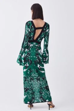Karen Millen Petite Slinky Jacquard Full Sleeve Knitted Maxi Dress -Karen Millen shop dark green petite slinky jacquard full sleeve knitted maxi dress 3