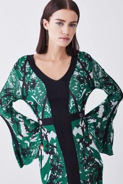 Karen Millen Petite Slinky Jacquard Full Sleeve Knitted Maxi Dress -Karen Millen shop dark green petite slinky jacquard full sleeve knitted maxi dress 4