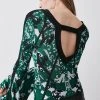 Karen Millen Slinky Embellished Jacquard Knit Top -Karen Millen shop dark green slinky embellished jacquard knit top