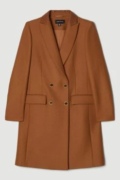 Karen Millen Italian Wool Cashmere Double Breasted Tailored Coat -Karen Millen shop dark tan italian wool cashmere double breasted tailored coat 1 5