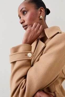 Karen Millen Tall Italian Wool Cashmere Military Maxi Coat -Karen Millen shop dark tan tall italian wool cashmere military maxi coat 3