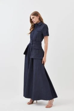 Karen Millen Lydia Millen Tailored Denim Utility Shirt Midi Dress -Karen Millen shop denim blue lydia millen tailored denim utility shirt midi dress 2